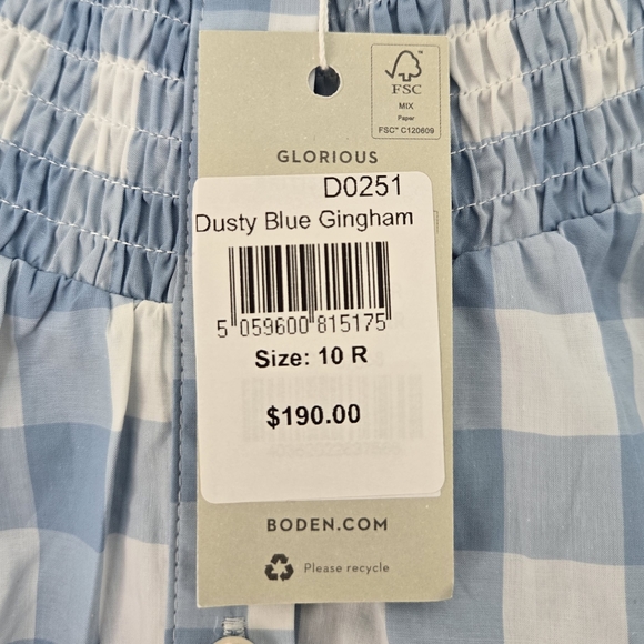 Boden Dusty Blue Gingham Midi Dress Size 10 Cotton Checkered Sundress - Picture 8 of 9